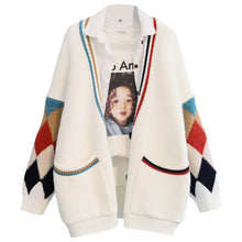 Load image into Gallery viewer, H.SA 2019 Knit Sweater Cardigan Women V neck Argyle Patchwork Knit Coat Long Sleeve Warm Thick Winter Tops Winter Sweater Jacket