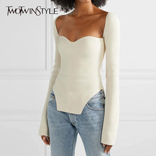 Load image into Gallery viewer, TWOTWINSTYLE White Side Split Knitted Women's Sweater Square Collar Long Sleeve Sweaters Female Autumn Fashion New Clothes 2020