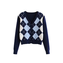 Load image into Gallery viewer, TRAF Women Cardigan Vintage Stylish Geometric Pattern Short Knitted Sweater Fashion Long Sleeve England Style Outerwear Chaqueta