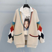 Load image into Gallery viewer, H.SA 2019 Knit Sweater Cardigan Women V neck Argyle Patchwork Knit Coat Long Sleeve Warm Thick Winter Tops Winter Sweater Jacket

