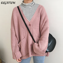 Load image into Gallery viewer, 2020 Korean Women Sweater Cardigan Double Pocket Design Female Knitted Cardigan Knit Sweater Autumn Winter Tops
