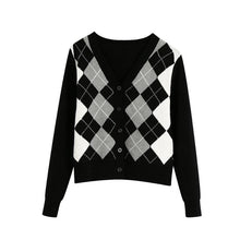 Load image into Gallery viewer, TRAF Women Cardigan Vintage Stylish Geometric Pattern Short Knitted Sweater Fashion Long Sleeve England Style Outerwear Chaqueta
