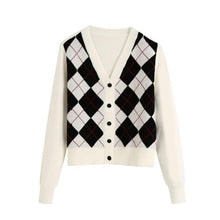 Load image into Gallery viewer, TRAF Women Cardigan Vintage Stylish Geometric Pattern Short Knitted Sweater Fashion Long Sleeve England Style Outerwear Chaqueta

