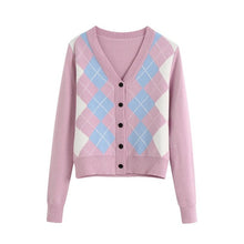 Load image into Gallery viewer, TRAF Women Cardigan Vintage Stylish Geometric Pattern Short Knitted Sweater Fashion Long Sleeve England Style Outerwear Chaqueta
